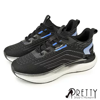 【Pretty】男 運動鞋 休閒鞋 厚底 輕量 綁帶 JP25.5 黑色