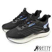 【Pretty】男 運動鞋 休閒鞋 厚底 輕量 綁帶 JP26.5 黑色