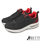【Pretty】男 運動鞋 休閒鞋 氣墊 厚底 輕量 綁帶 JP28 黑紅色
