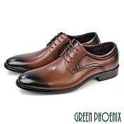【GREEN PHOENIX】男 紳士鞋 商務鞋 皮鞋 德比鞋 真皮 綁帶 防潑水 EU39 咖啡色