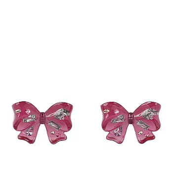 COACH 彩色玻璃鑲飾蝴蝶結造型針式耳環 粉紅色