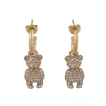 COACH 玻璃水鑽鑲飾熊熊造型針式耳環 (金色)