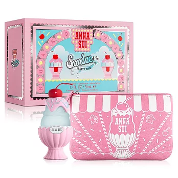 Anna Sui 安娜蘇 果漾聖代女性淡香水粉紅禮盒(粉紅柚惑淡香水50ml+化妝包)-贈隨機紙袋