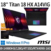 msi微星 Titan 18 HX A14VIG-016TW 18吋 電競筆電 (i9-14900HX/128G/4T SSD/RTX4090-16G/Win11Pro)