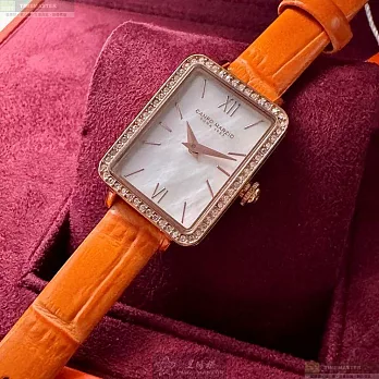 CAMPO MARZIO凱博馬爾茲精品錶,編號：CMW0004,20mm, 26mm方形玫瑰金精鋼錶殼貝母錶盤真皮皮革橘色錶帶