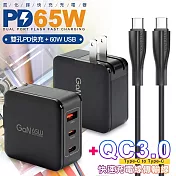 CB 65W GaN 氮化鎵 快速充電器-黑+ Type-C to Type-C 快速充電線-120cm-黑