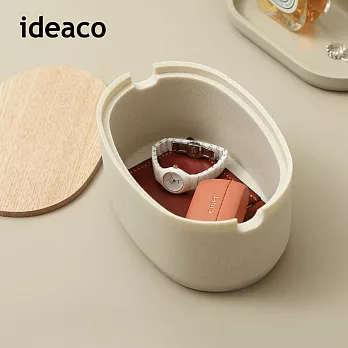 【日本ideaco】砂岩淺型橢圓形收納盒(小)- 沙白