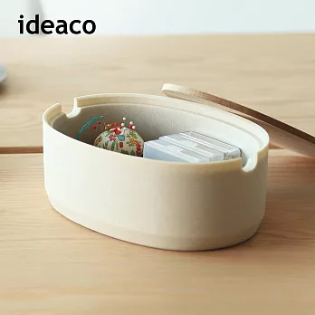 【日本ideaco】砂岩淺型橢圓形收納盒(大)- 沙白