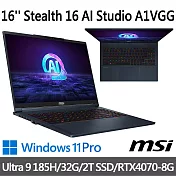 msi微星 Stealth 16 AI Studio A1VGG-003TW 16吋 電競筆電(Ultra 9 185H/32G/2T SSD/RTX4070/W11P)