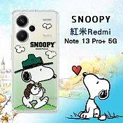 史努比/SNOOPY 正版授權 紅米Redmi Note 13 Pro+ 5G 漸層彩繪空壓手機殼 (郊遊)