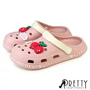 【Pretty】女 洞洞鞋 雨鞋 穆勒鞋 布希鞋 涼拖鞋 兩穿 鞋釦 防水 輕量 EU36 粉紅色