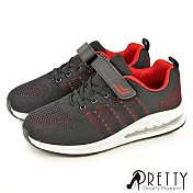 【Pretty】女 運動鞋 休閒鞋 氣墊鞋 沾黏式 輕量厚底 JP24 黑色