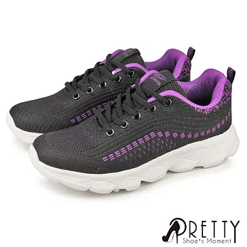【Pretty】女 運動鞋 休閒鞋 綁帶 輕量厚底 JP23 紫色