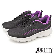 【Pretty】女 運動鞋 休閒鞋 綁帶 輕量厚底 JP24 紫色