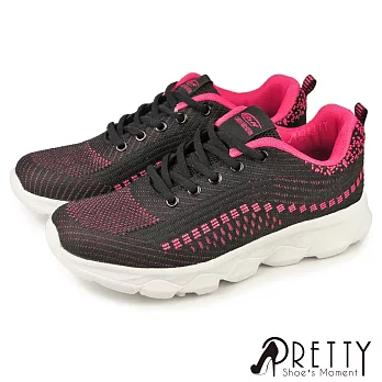 【Pretty】女 運動鞋 休閒鞋 綁帶 輕量厚底 JP23 黑桃色
