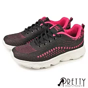 【Pretty】女 運動鞋 休閒鞋 綁帶 輕量厚底 JP24 黑桃色