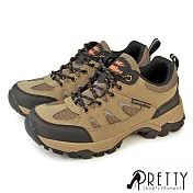 【Pretty】男 登山鞋 運動鞋 休閒鞋 機能 綁帶 防潑水 反光 EU41 咖啡色
