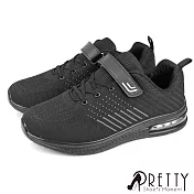 【Pretty】男 運動鞋 休閒鞋 氣墊鞋 沾黏式 輕量厚底 JP25.5 黑色