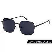 【SUNS】時尚墨鏡 韓版方框太陽眼鏡 輕量金屬框太陽眼鏡 大框顯小臉 抗UV400 S840 黑框黑灰色