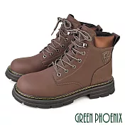 【GREEN PHOENIX】男 休閒靴 登山靴 短靴 馬丁靴 工程靴 男靴 綁帶 真皮 EU45 咖啡色