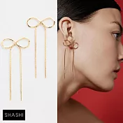 SHASHI 紐約品牌 Kate 立體蝴蝶結耳環 典雅金色垂墜式耳環