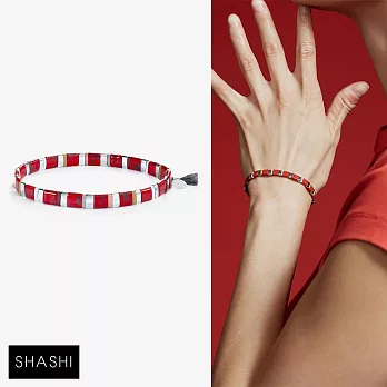 SHASHI 紐約品牌 Tilu Vivian 簡約金塊手鍊 彈性手鍊 銀色X紅色