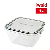 【iwaki】日本品牌耐熱玻璃微波盒-1L 方蓋/灰色(原廠總代理)