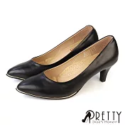 【Pretty】女 大尺碼 高跟鞋 素面 金邊 尖頭 OL通勤 上班 面試 台灣製 JP25.5 黑色