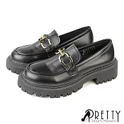 【Pretty】女 樂福鞋 便鞋 小皮鞋 英倫學院風 厚底 EU39 黑色