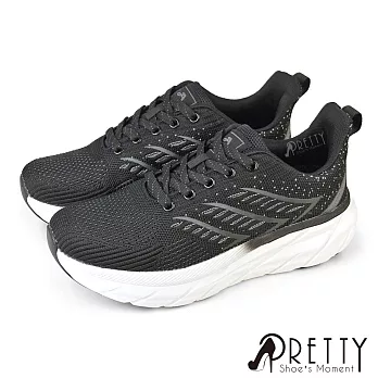 【Pretty】女 運動鞋 休閒鞋 綁帶 輕量厚底 JP23 黑灰