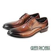 【GREEN PHOENIX】男 紳士鞋 商務鞋 德比鞋 皮鞋 真皮 綁帶 EU40 咖啡色