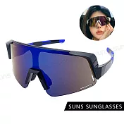 【SUNS】戶外眼鏡 大框運動眼鏡 男女適用 台灣製 防滑/防爆鏡片/抗UV400 S517 黑框藍水銀