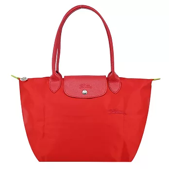 LONGCHAMP LE PLIAGE GREEN系列刺繡長把再生尼龍摺疊水餃包(中) 番茄紅