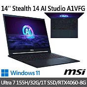 msi微星 Stealth 14 AI Studio A1VFG-009TW 14吋 電競筆電(Ultra 7 155H/32G/1T SSD/RTX4060/W11)