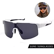 【SUNS】運動眼鏡 戶外眼鏡 男女適用 台灣製 防滑/防爆鏡片/抗UV400 S515 白框灰片