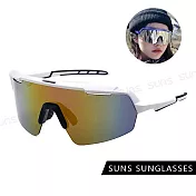 【SUNS】頂規運動眼鏡 戶外大框眼鏡 男女適用 台灣製 防滑/防爆鏡片/抗UV400 S518 白框紅水銀