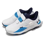Under Armour 高爾夫球鞋 Drive Pro BOA 男鞋 寬楦 白 藍 防水鞋面 旋鈕鞋帶 運動鞋 UA 3027088100