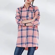 【Wonderland】英倫時尚修身長版襯衫 XL 粉格