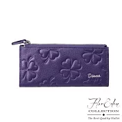 DF Flor Eden - 香榭質感牛皮幸運草薄型拉鍊長夾 - 共4色 紫色