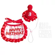OPretty 歐沛媞 Petsall寵物生日帽+圍兜+數字貼-多色可選  紅色