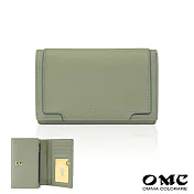 【OMC】立體拼貼軟牛皮多夾層兩折中夾4152- 淺抹綠