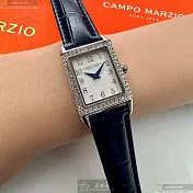 CAMPO MARZIO凱博馬爾茲精品錶,編號：CMW0009,22mm, 26mm方形玫瑰金精鋼錶殼貝母錶盤真皮皮革寶藍錶帶