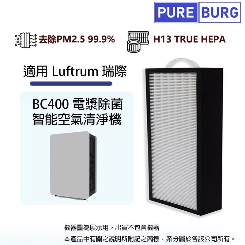 適用Luftrum 瑞際BC400 BC400H電漿除菌智能空氣清淨機替換用2合1活性碳 + HEPA高效濾網濾芯