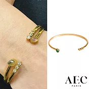 AEC PARIS 巴黎品牌 白鑽綠瑪瑙手環 可調式簡約金手環 BANGLE SITA