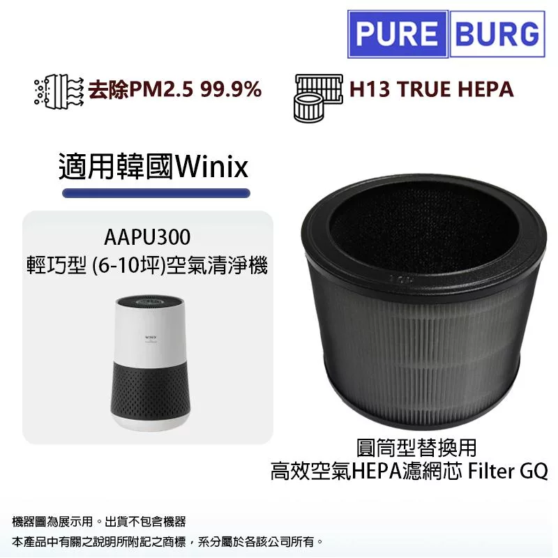 適用韓國Winix 大威 AAPU300 輕巧型6-10坪空氣清淨機替換用HEPA活性碳濾網濾芯Filter GQ