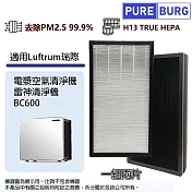 適用Luftrum瑞際 BC600 電漿空氣清淨機 雷神清淨機替換用高效HEPA活性碳濾網芯組-一組兩片裝