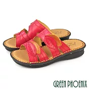 【GREEN PHOENIX】女 拖鞋 厚底 小坡跟 全真皮 牛皮 台灣製 EU35 桃紅色