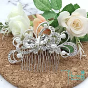 【Hera赫拉】水鑽珍珠奢華髮梳新娘髮飾(2款) 蝴蝶水鑽款