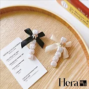 【Hera赫拉】韓式複古氣質珍珠蝴蝶結髮夾一字夾少女側邊夾髮飾-兩款 H202108303 黑