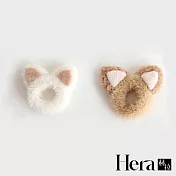 【Hera赫拉】韓國網紅毛絨鹿角熊耳朵貓耳朵髮圈-2入 H2021110903 A 白色貓耳朵 + B 咖色貓耳朵